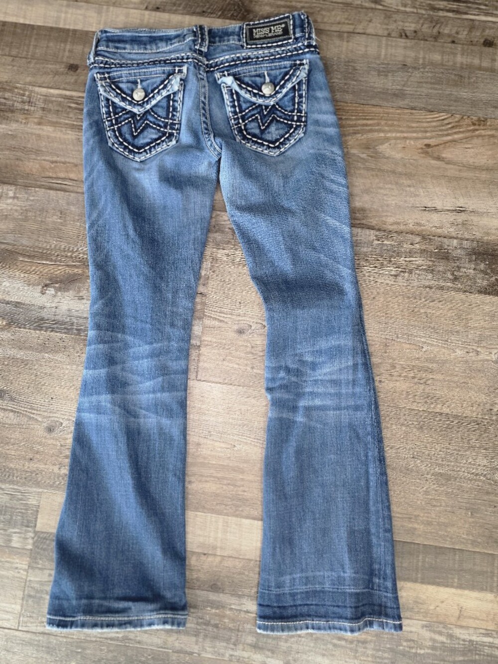 Miss Me Light Blue Irene Boot Cut Jeans with Embellished Pocket Detail Size: 26